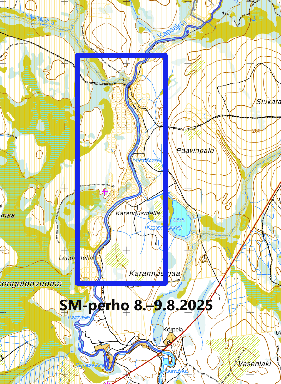 Kartta Kapsajoesta, jossa järjestetään kalastuskilpailut.