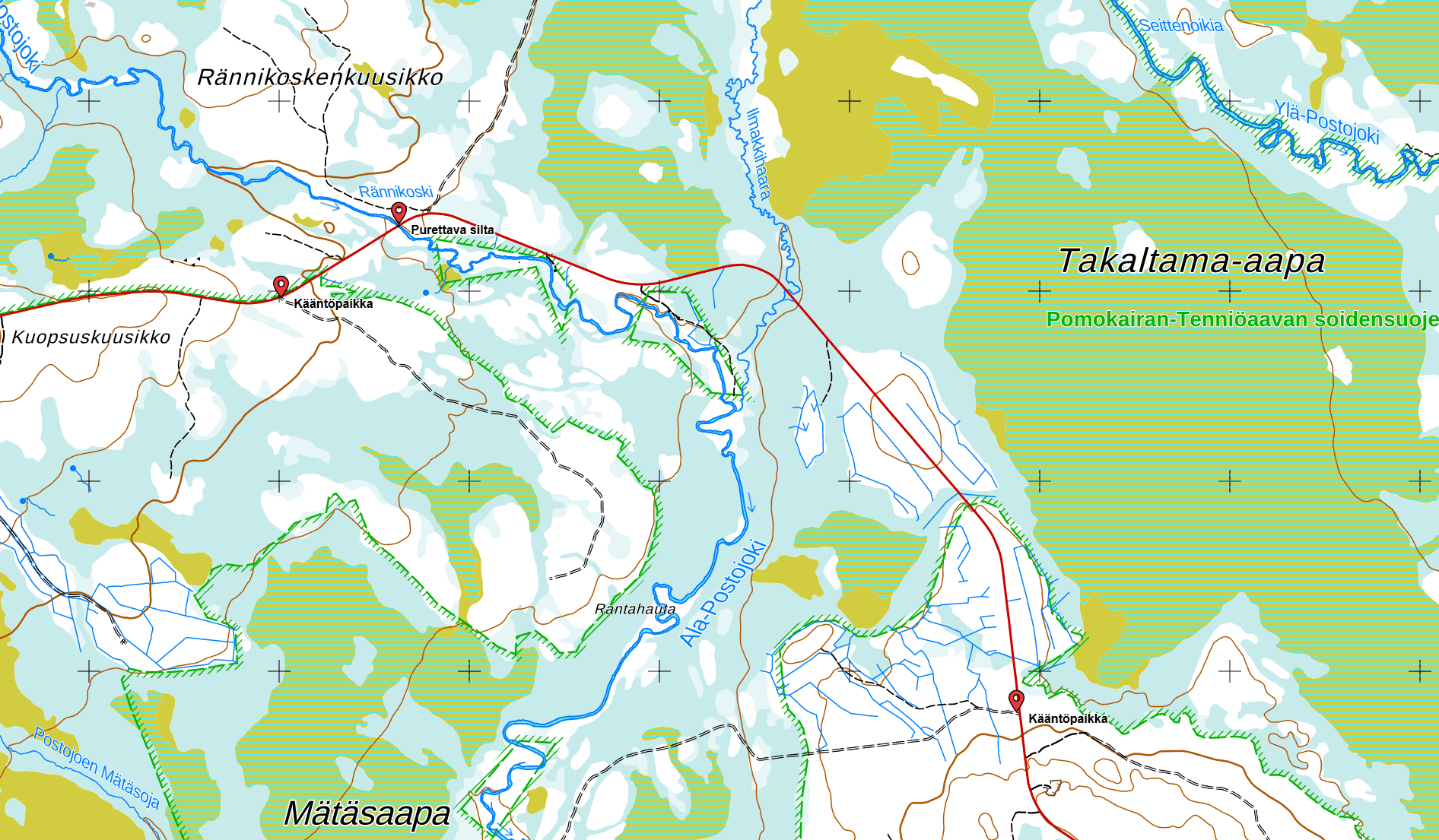 Kartta purettavan sillan sijainnista.