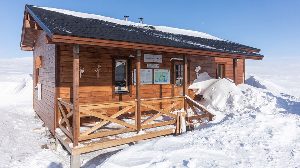 A hut in the snow.